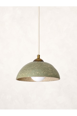 El Yapımı Wabi Sabi Seramik Kil Sarkıt Avize 25 Cm, Yeşil, Sage Green, G9 Led Lamba, Salon, Yemek Odası, Mutfak Adası