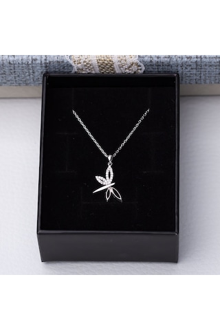 Yusufçuk Model-2 Zirkon Taşlı 925 Ayar Gümüş Kadın Kolye Gümüş - Rodyum