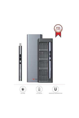 Torima Tts-04 48 Parça Şarjlı Hassas Tornavida Seti Led Işıklı, Mıknatıslı Alüminyum Kasa, Type-c