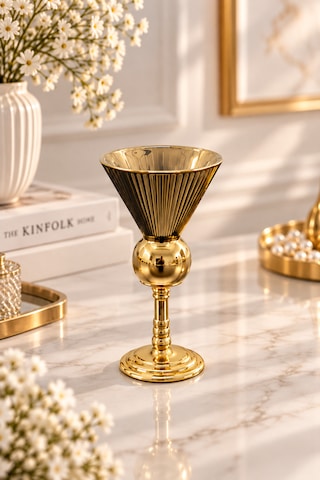 6 Lı Lüks Metal Gold Ayaklı Cam Kase Sunumluk Sosluk Kahve Yanı Bardağı Bardak Çok Amaçlı 50ml