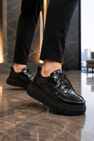 Mevese Duolc Bağcıklı Rugan Erkek Günlük Rahat Taban Sneaker Ayakkabı - Siyah