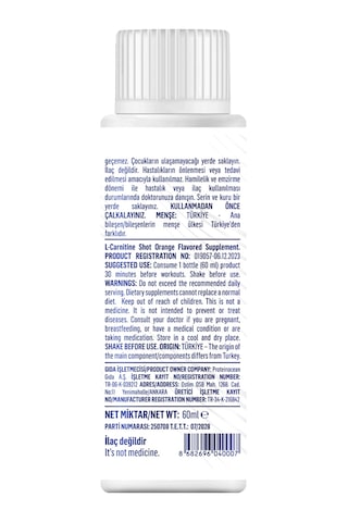 Proteinocean L-carnitine Shot - Portakal - 60ml - 12'li Kutu