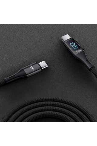 Juo 100W 5A Qc4.0 Dijital Led Ekranlı E-mark Çipli Usb Pd Type-c Hızlı Şarj ve Data Kablosu 1M