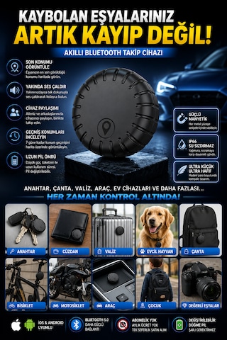 Akıllı Bluetooth Takip Cihazı Manyetik Konum Bulucu Apple iOS Android Uyumlu Anahtar Çanta Araç Evcil Hayvan Takip Tag Aboneliksiz 1