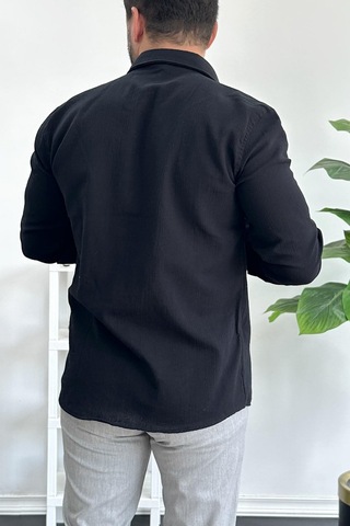 Erkek Krinkıl Kumaş Gömlek Siyah Edw362 Siyah