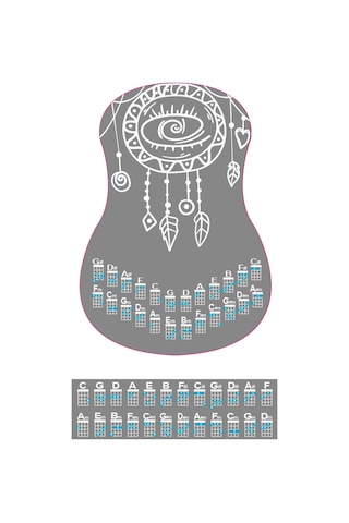 gözyaşı beyaz ukulele akor cetveli tablosu stickeri etiketi