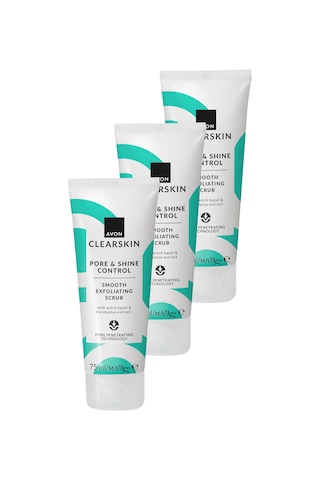 Clearskin Pore & Shine Control Smooth Yüz İçin Arındırıcı Scrub 75 Ml. Üçlü Paket
