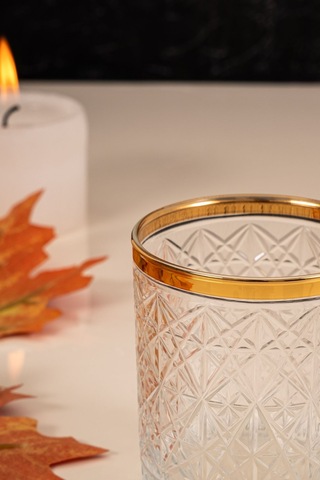 Mest 6'lı Kristal Altın Yaldız Viski Bardağı Seti 280 Cc Gold