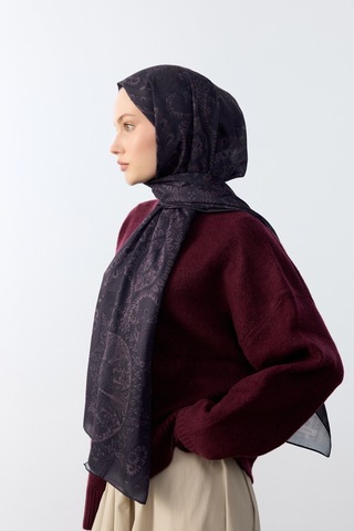 Mirsoy Scarf Mirayze Etnik Desen Şal Mürdüm