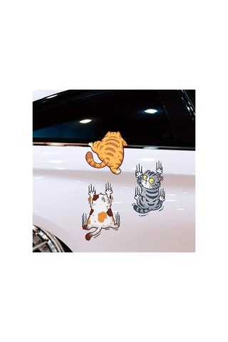 Ayrex Arabaya Tırmanan 3'lü Kedi Sticker Seti Diğer