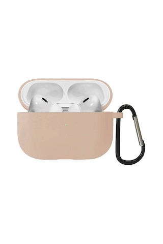 Koodmax Airpods Pro 2. Nesil Uyumlu Silikon Kılıf + Metal Kopça - Bej