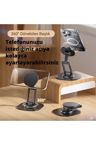 Coofbe Magsafe Uyumlu Metal Ayarlanabilir 360 Döner Masaüstü Telefon Tutucu Telefon Standı Kaymaz