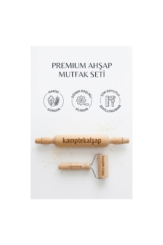 Kamptek Ahşap 2 Li Mutfak Merdane Seti Doğal Ve Ergonomik 35 Cm Düz Ve Rolo Merdane