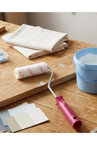 Home Mini Boya Fırça Seti 10 Cm Rulo Fırça 6 Adet Yedek Rulo Hediyeli Duvar Boyama Aparatı