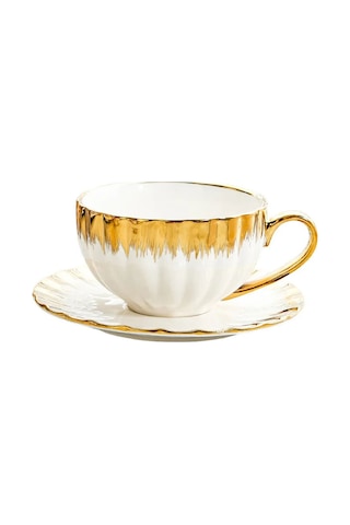 Enzo 6 Kişilik Porselen Gold Yaldızlı Neskafe Fincan Takımı Beyaz