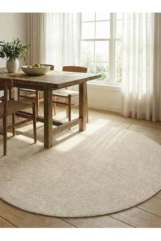 Yuvarlak Sisal Elit 1016 Gri Hasır Görünümlü Modern Salon Oturma Odası Dört Mevsim Halı Bej Bej