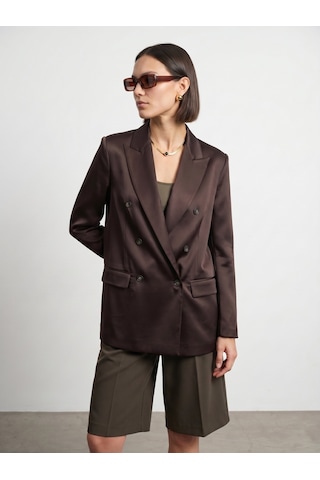 Dilvin 60802 Kruvaze Saten Blazer Ceket-kahve