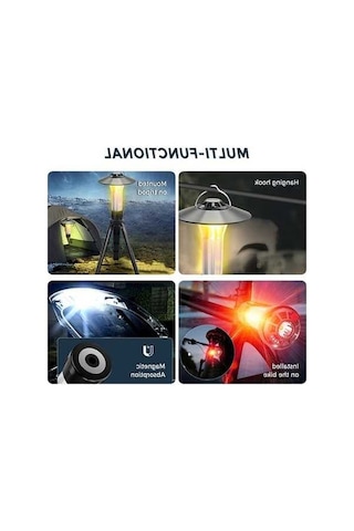 Pazly Su Geçirmez Manyetik Usb Tripod Fener, Taşınabilir Kamp Işık, Dış Mekan Çadır Acil Durum Çalışma Siyah Siyah