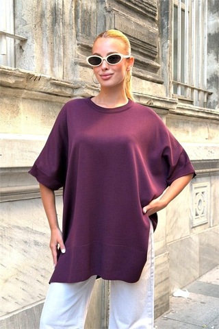 Veraura Lifestyle Mürdüm Oversize Triko Bluz