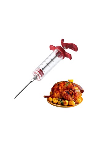 Kosona Plastik Marinad Enjeksiyonu İle Etlere Lezzet Enjekte Edin - 2 Unc. Kapasite, 3 İğne Ve Fırça Seti Çok Renkli