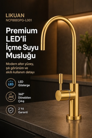Likuan Ncp8883cp Premium Krom İçme Suyu Arıtma Musluğu Led Siz Kuğu Boyun Altın
