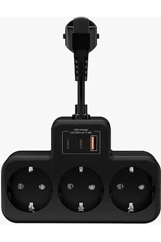 Çoklu Kablolu Priz Yüksek Gerilim Korumalı 3 Lü Priz 1x Usb 2x Type-c Çıkışlı Grup Priz Çoğaltıcı Si 1