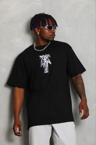 Modi Erkek Baskılı T-shirt Kısa Kol Bisiklet Yaka Regular Fit Rahat Kalıp Günlük Tişört - Siyah - Mymg185485