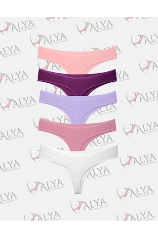 Alya Underwear Kadın Bato Tanga Pamuklu Külot, Büyük Beden String, 5'li Paket- 2 Siyah, 1 Beyaz, 2 Ten Multicolor-p25