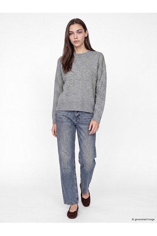 Lcw Modest Gri Zımba Detayları Oversize Kadın Triko Kazak Xl-2xl
