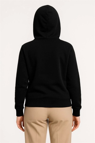 Alemdarshop Üç İplik Kapüşonlu Tam Fermuarlı Kanguru Çepli Sweatshirt Hoodie - Siyah