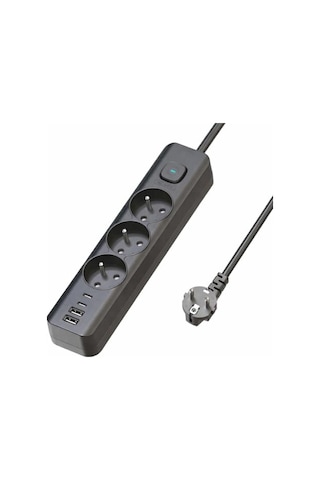 Termal Akım Korumalı 3'lü Priz, Çoklu Priz, Çocuk Korumalı Ve Isıya Dayanıklı Yapı, 3x Priz Girişi, 3x Usb Gi 0