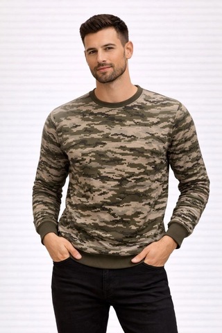 Novalisse Erkek Kamuflaj Desenli 2 İplik 4 Mevsim Uzun Kollu Bisiklet Yaka Sweatshirt - Kamuflaj Çoklu Renk