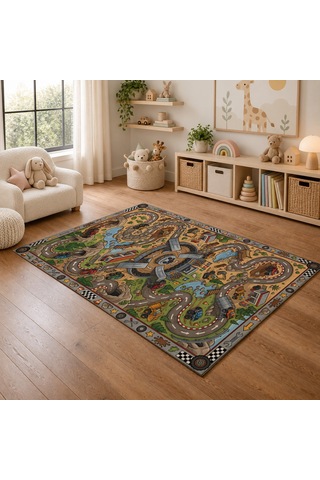 Kartela Halı Canavar Kamyon Kaymaz Taban Çocuk Oyun Halısı - 100 x 150 CM