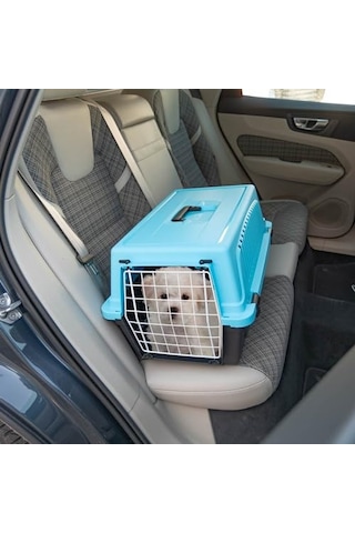 Ferplast Taşıma Kutusu Kedi, Köpek Taşıma Kutusu, 8 Kg'a Kadar Küçük Köpek Ve Kediler, Kapı Plastik Demir, Havalandırma Delikleri, 37 X 58 X Y 32 Cm, Sert Kabuklu Taşıma Kabı Atlas 20 El, Açık Mavi Enerji Sınıfı A+