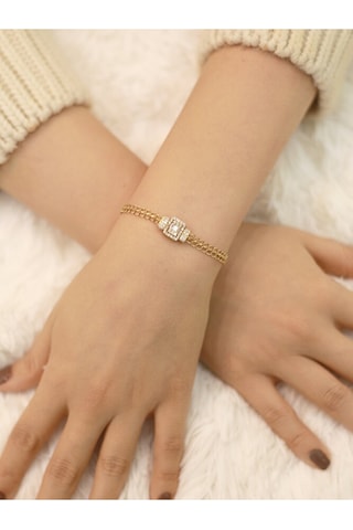 14 Ayar Altın Viyana Zincir Kare Baget Bileklik Altın