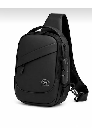 Newish Polo Body Bag Çapraz Sırt Çantası Şifreli Kilitli Uziko Küçük Boy - Suni Deri Siyah