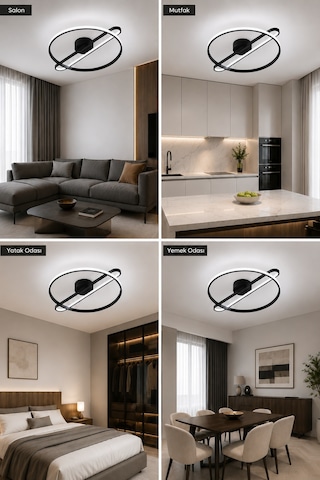 AvizeGO Alora Led Plafonyer Avize Beyaz Işık Siyah