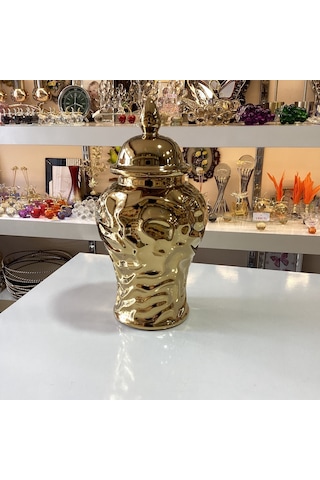 Dekoratif Seramik Gold Renk Küp 27 Cm
