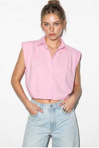 Kadın Kolsuz Gömlek Yaka Beli Lastikli Balon Crop Gömlek Dg261030 60286343 - Pembe