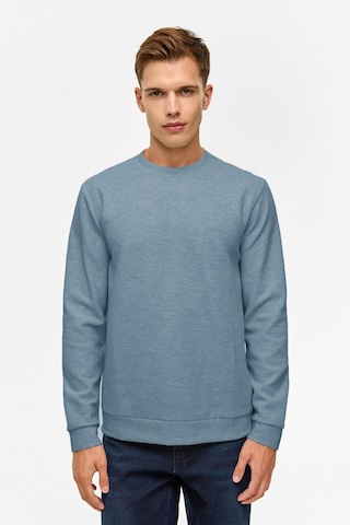 Süvari Bol Kesim O Yaka Melanj Desenli Waffle Sweatshirt Parlement Mavi M08