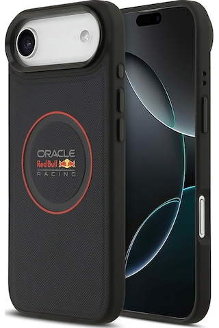 Apple Uyumlu iPhone 17 Air Kılıf Redbull Lisanslı M-safeli Kırmızı Halka Ve Logo Kabartmalı Pu Deri Kapak Siyah Siyah