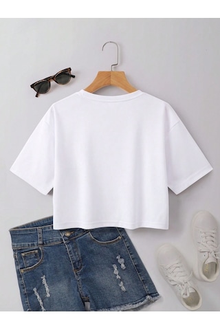 Paris City Of Love Baskılı Kadın Crop Beyaz T-shirt Beyaz-280966