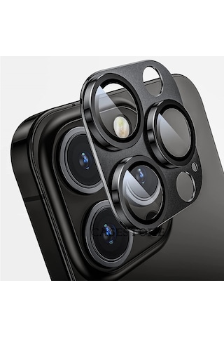 Nettech Apple Uyumlu iPhone 14 Pro Max Metalik Seri Kamera Cam Koruyucu - Siyah