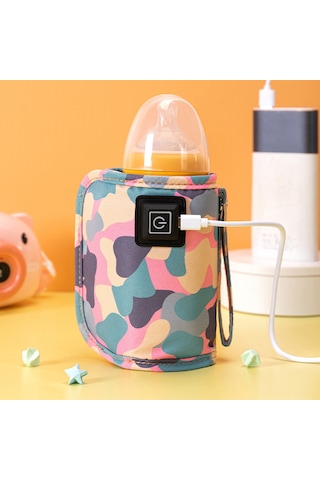 Jeehugo Usb Şarjlı Bebek Biberon Isıtıcı Çantası - Camouflage Pembe - Akıllı Sıcaklık Kontrolü - Taşınabilir Isı Saklama