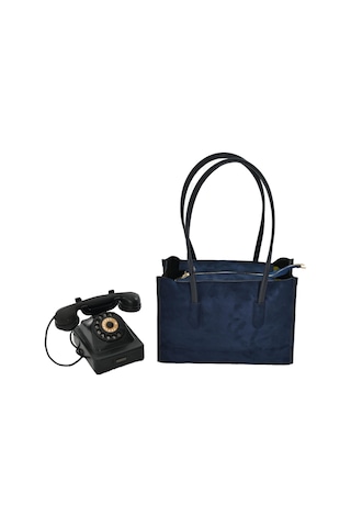 Bayan Süet Çanta Elegant Tote - Bej Lacivert