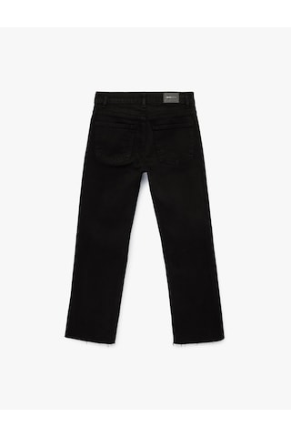 Koton Pamuklu Cepli Düğmeli İspanyol Paça Crop Jean Pantolon - Kick Flare Jeans Siyah 6sal40051mw Siyah