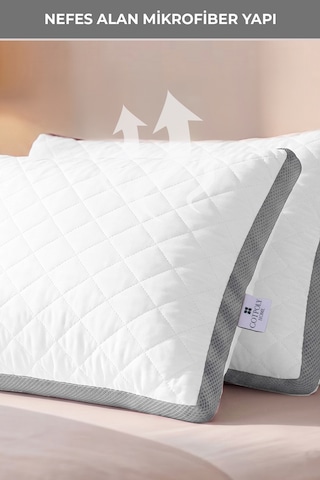 2'li Klimalı Yastık 50x70 Cm Terletmeyen, Hava Alan Mikrofiber Uyku Yastığı Gri