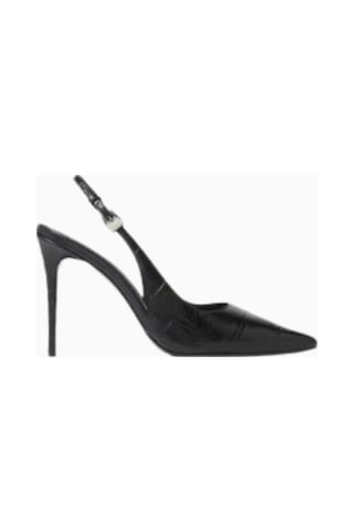 Castle Black Black Suede Studio Branca 100 Siyah Deri Sivri Burun, 100mm Slingback Topuklu Ayakkabı 38