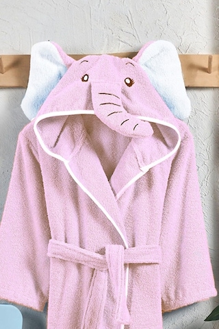 Ely Parker Kapüşonlu Pamuk Çocuk Bornozu Pembe Fil Hayvan Elyprkr00978-pembe-beyaz Pembe - Beyaz