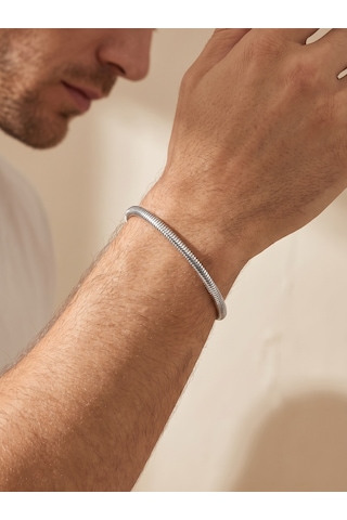 Spiral Örgü Erkek Çelik Zincir Hediye Maskülen Bileklik 6mm 01891 Beyaz
